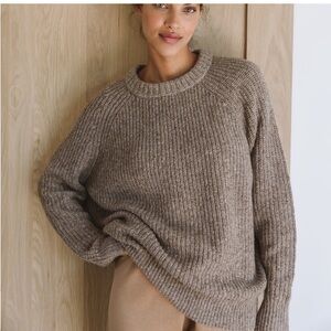 JENNI KAYNE Oversized Cashmere Fisherman Sweater in Taupe xs